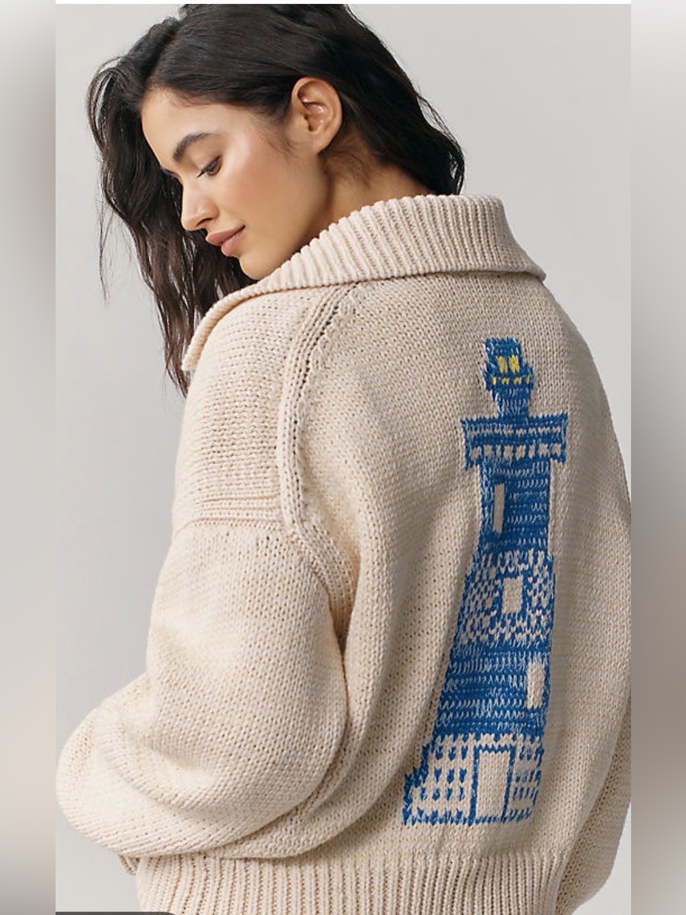 NWT Small Anthropologie Maeve Lighthouse Collared V-Neck Cardigan Sweater